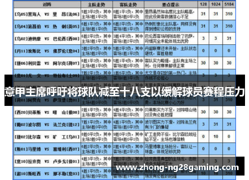 意甲主席呼吁将球队减至十八支以缓解球员赛程压力